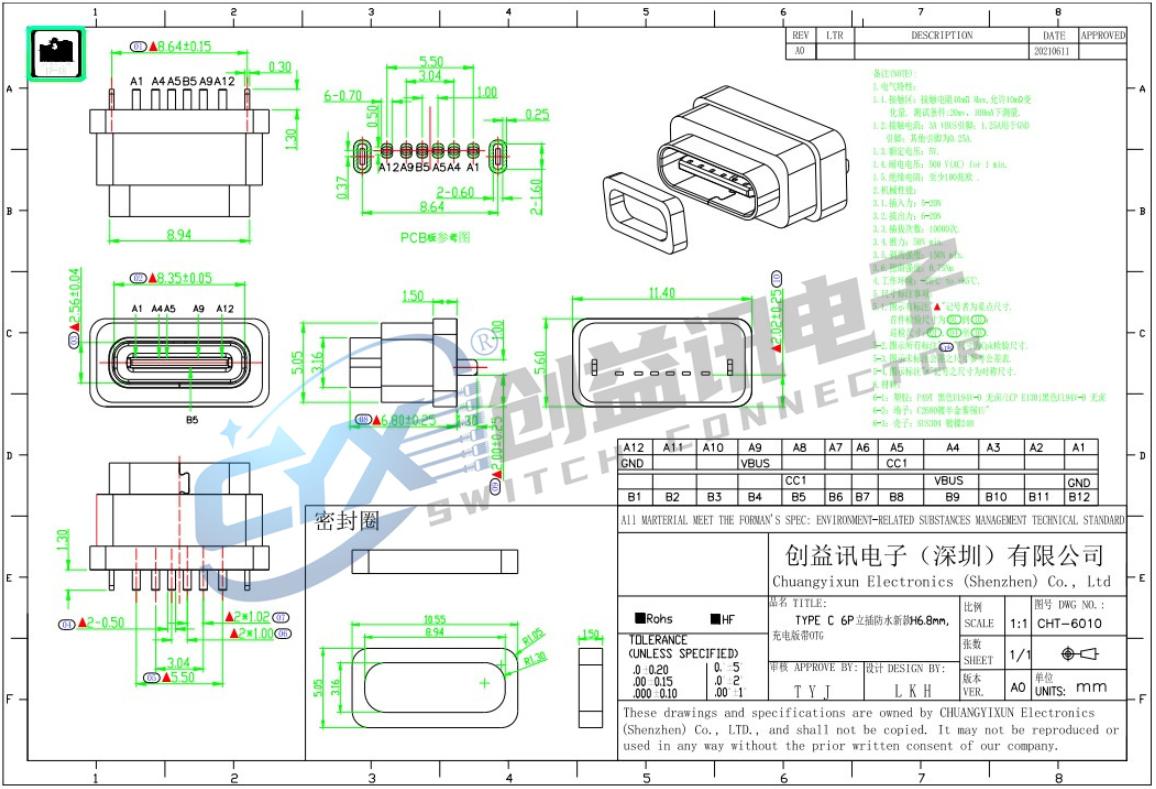 TYPE-C立插母座 CHT-6010(图1)